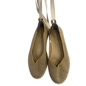 Rothy’s Gold Metallic Taupe Woven Ankle Tie Flats 7.5
